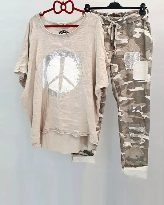 Claudia - Conjunto de camiseta y pantalón con estampado de camuflaje