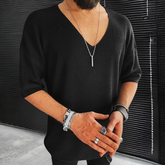 Suéter minimalista de cuello en v para hombre