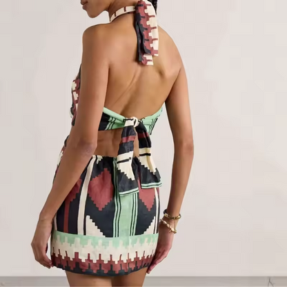 Vestido minifalda estilo atado al cuello para mujer