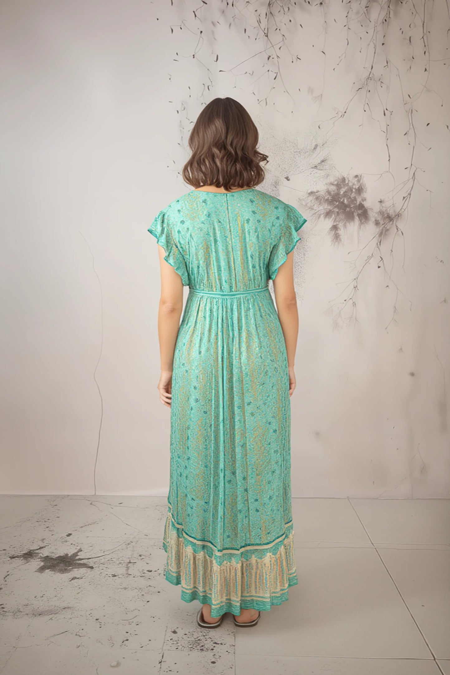 Vestido largo bohemio con mangas cortas y estampado floral para mujer